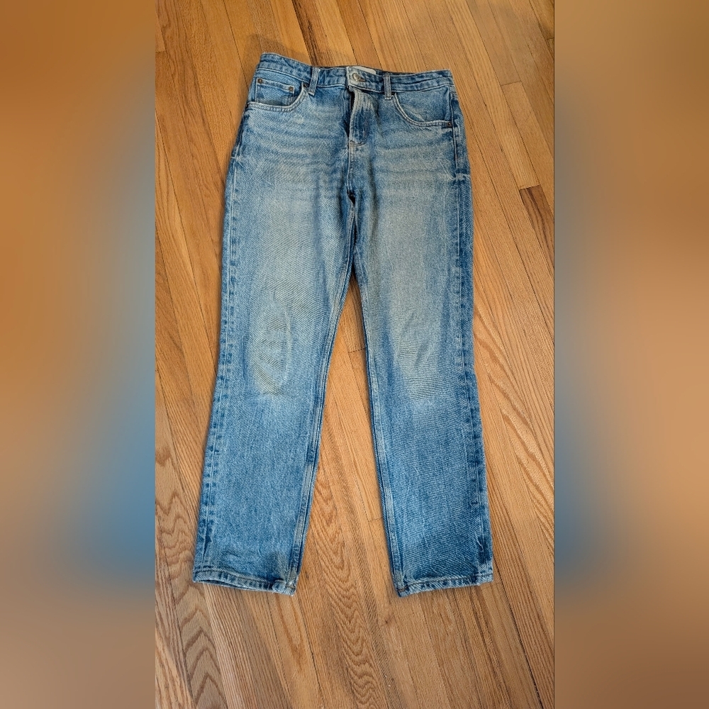 Zara Blue Straight Jeans with Worn-In Look